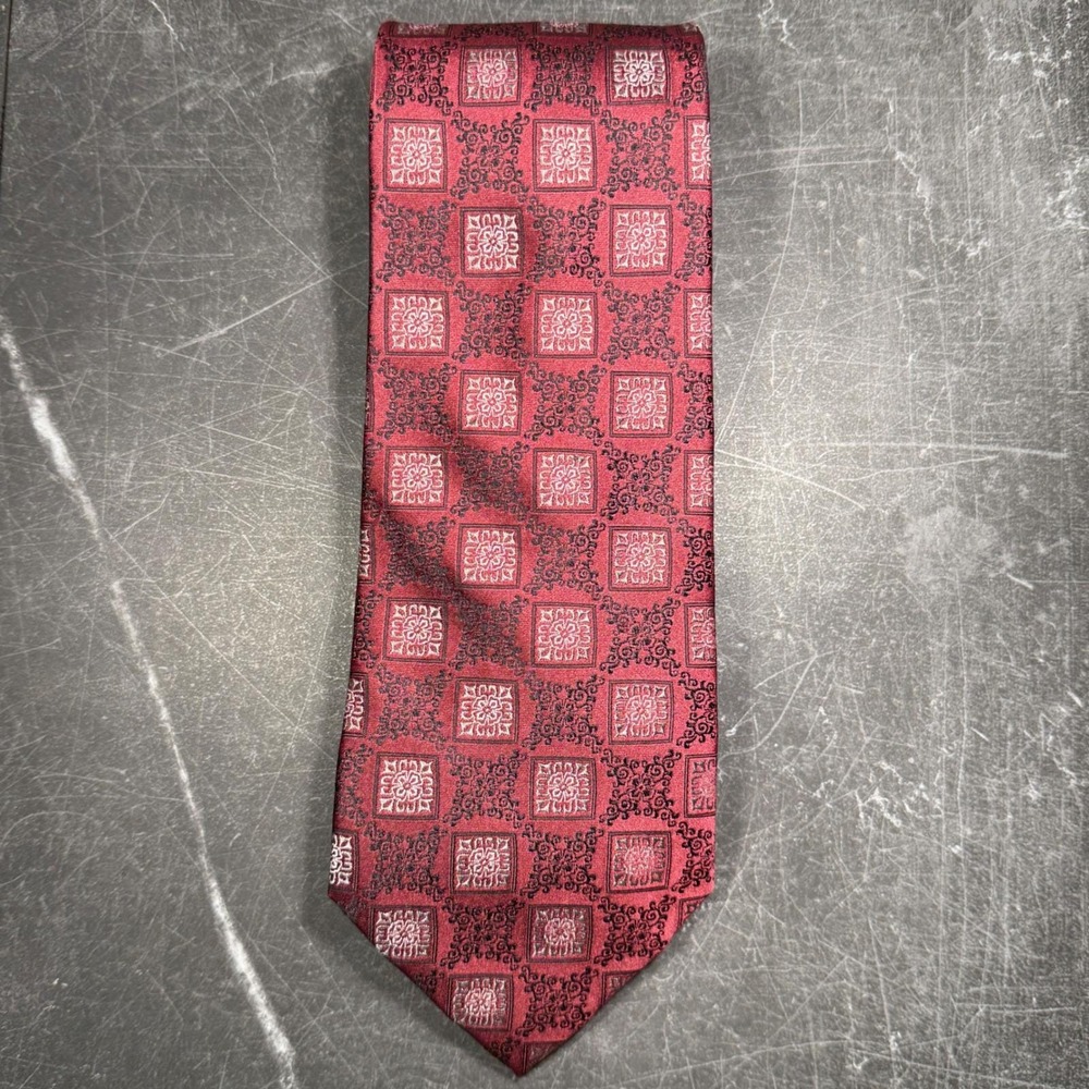 Mens Tie | Burma Bibas | 7 Fold Tie Red Black‎ Geometric Silk Extra Long|